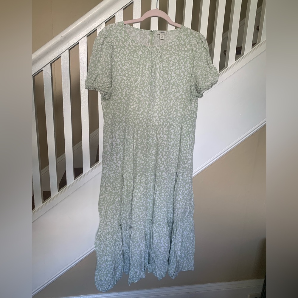 Tiered midi short sleeve floral dress with pockets from J.Crew Factory